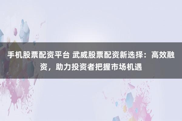 手机股票配资平台 武威股票配资新选择：高效融资，助力投资者把握市场机遇