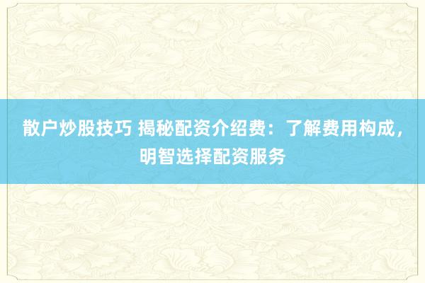 散户炒股技巧 揭秘配资介绍费：了解费用构成，明智选择配资服务