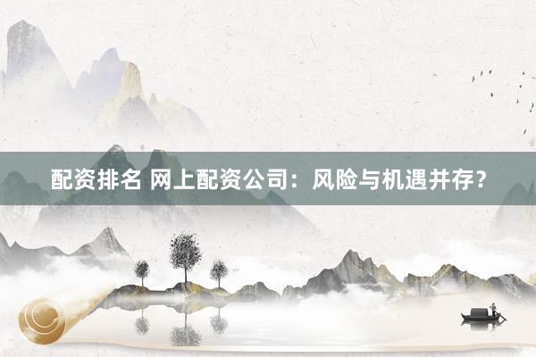 配资排名 网上配资公司:风险与机遇并存?