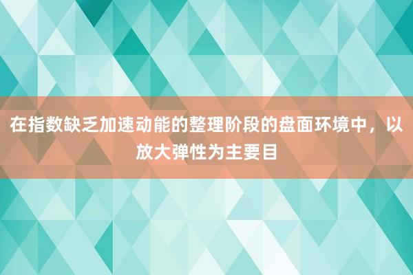 在指数缺乏加速动能的整理阶段的盘面环境中，以放大弹性为主要目