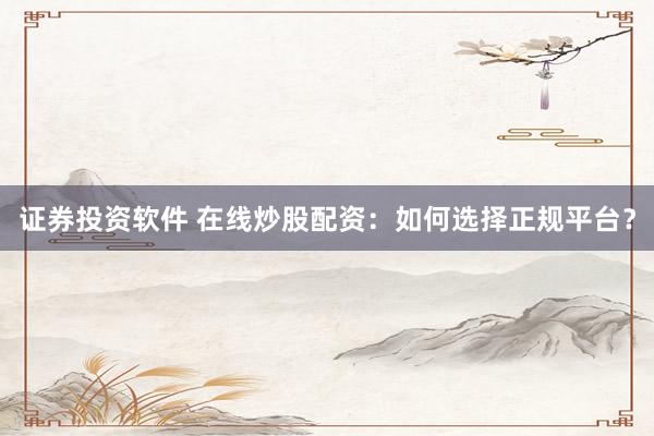 证券投资软件 在线炒股配资：如何选择正规平台？