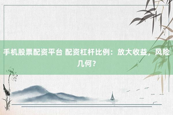 手机股票配资平台 配资杠杆比例：放大收益，风险几何？